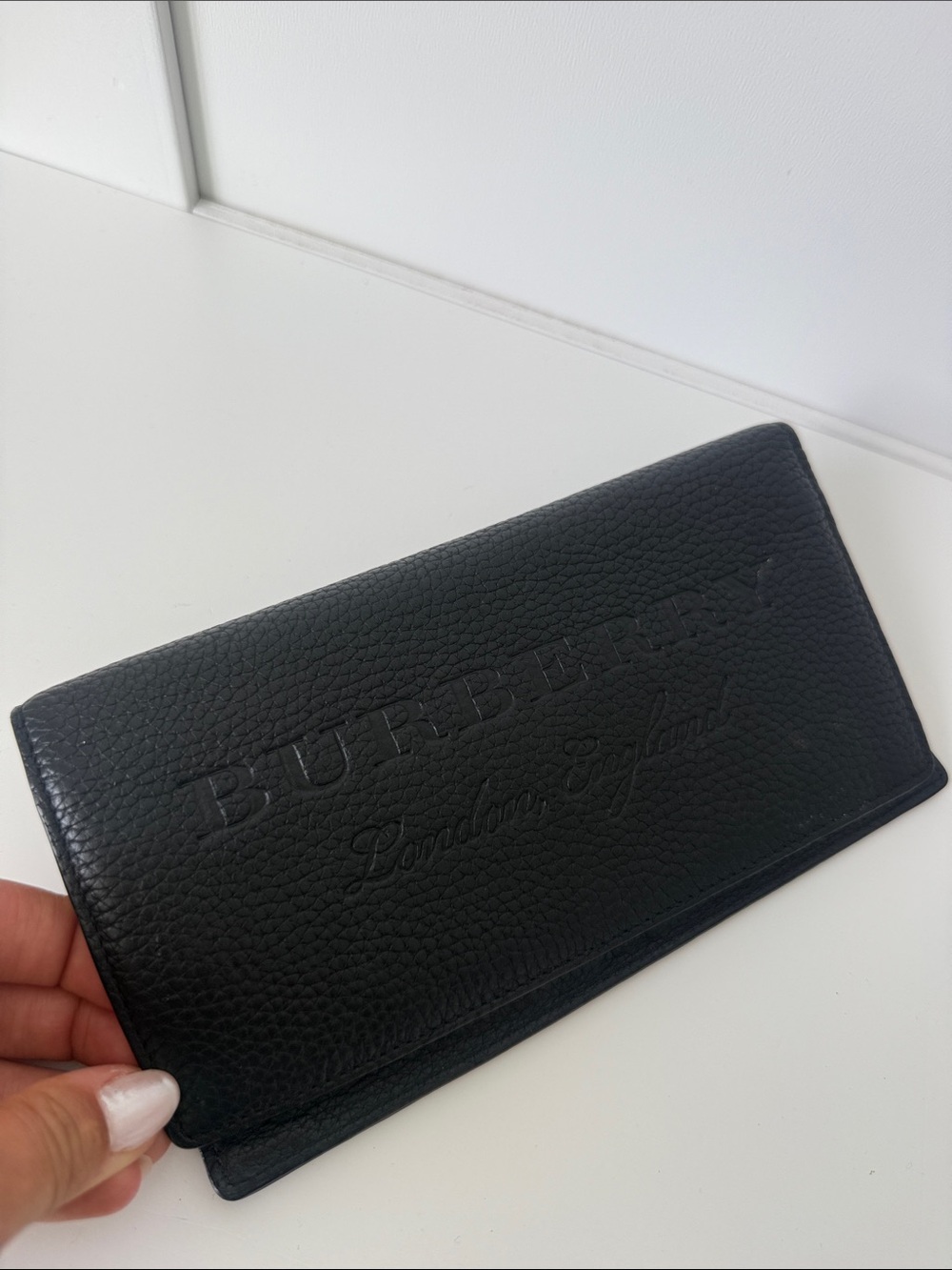 Burberry Black Embossed Leather Fold Wallet